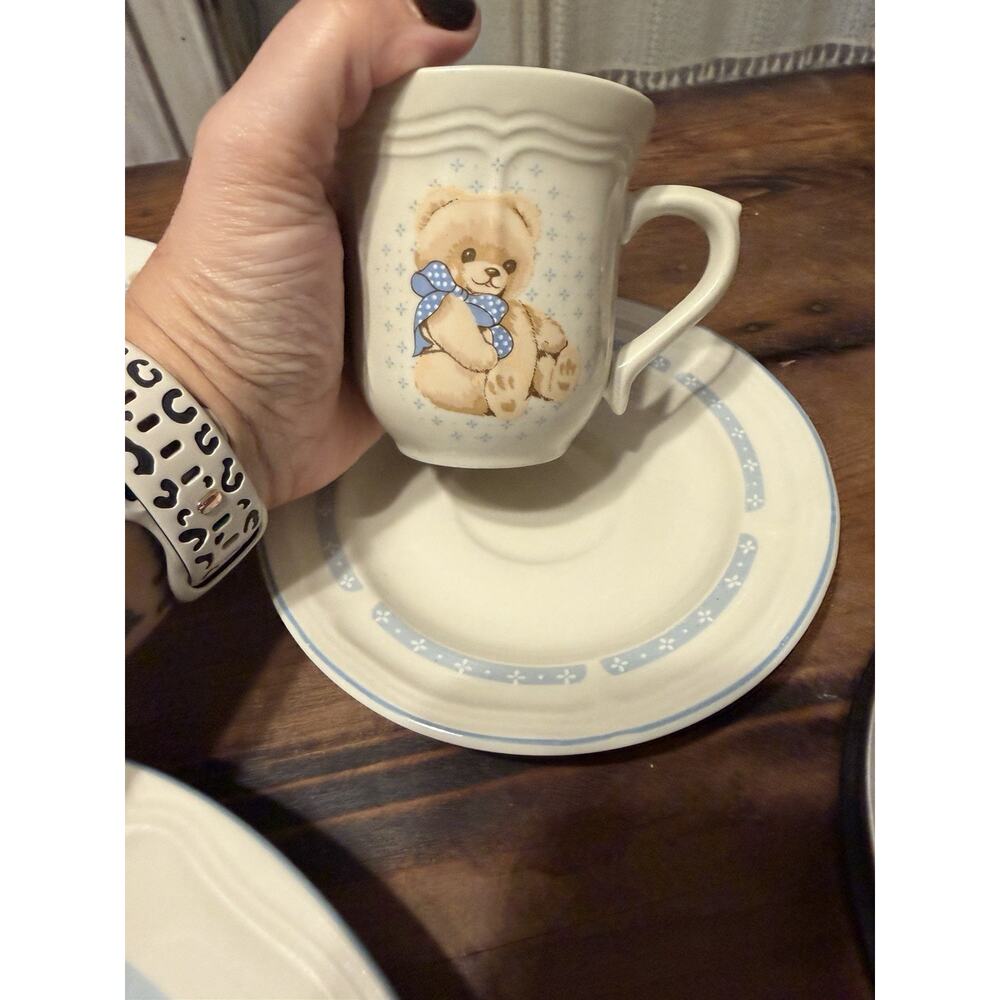 Tienshan Stoneware Country Bear Dinner &salad plates, cups & saucers set of 2 ea - Picture 6 of 16